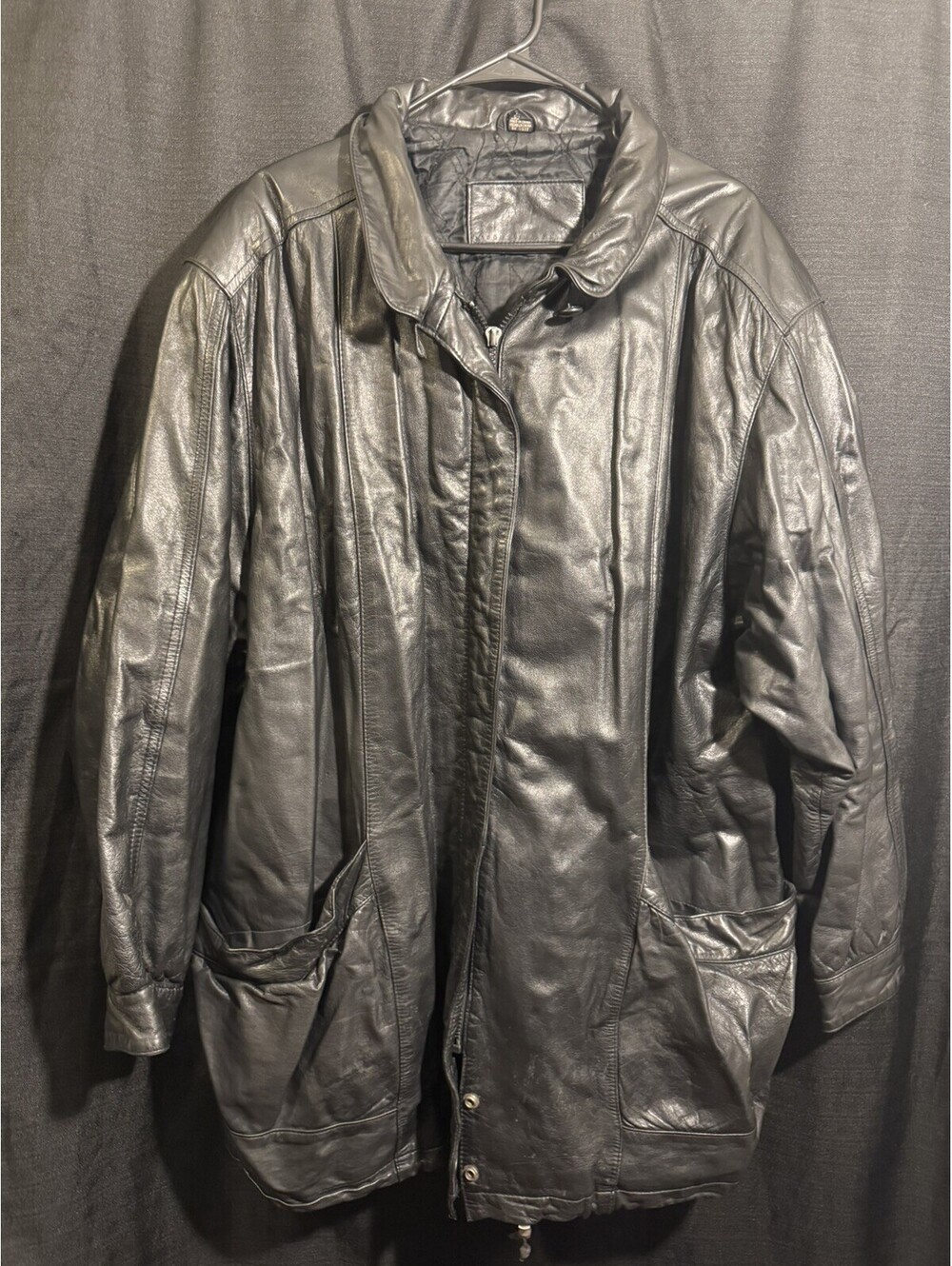 Vintage Jacqueline Ferrar Womens 2X Black Genuine Leather Car Coat Korea